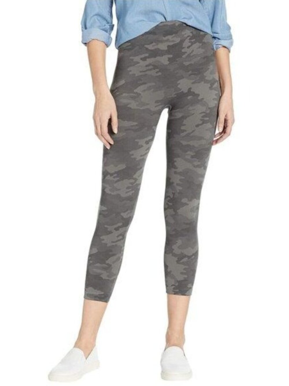 SPANX Cropped Look at Me Now Seamless Leggings in Sage Camo - M
